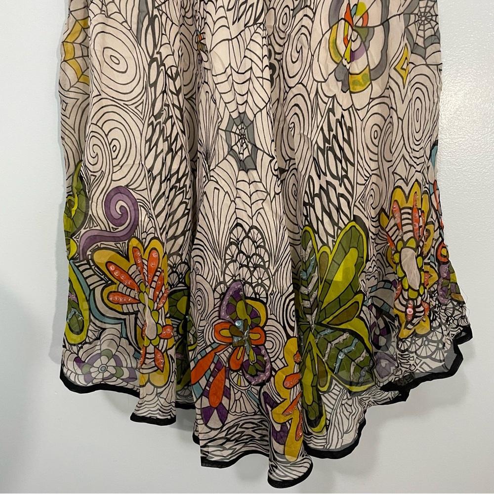 Alberto Makali Gold and Green Floral Sequin A-Line Midi Skirt XL - Picture 8 of 11
